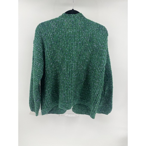 J Jill Chunky Knit Cardigan Green Speckled Long Sleeve Sweater M Mature Oversize - Picture 2 of 7